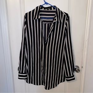 Shein black and white striped button up blouse